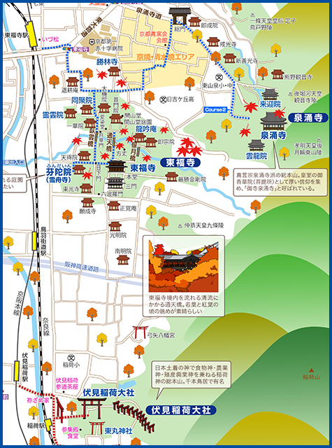 伏見稲荷大社・東福寺の地図