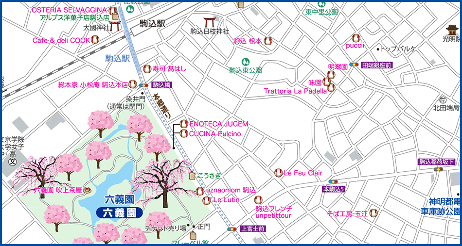 駒込・六義園の地図